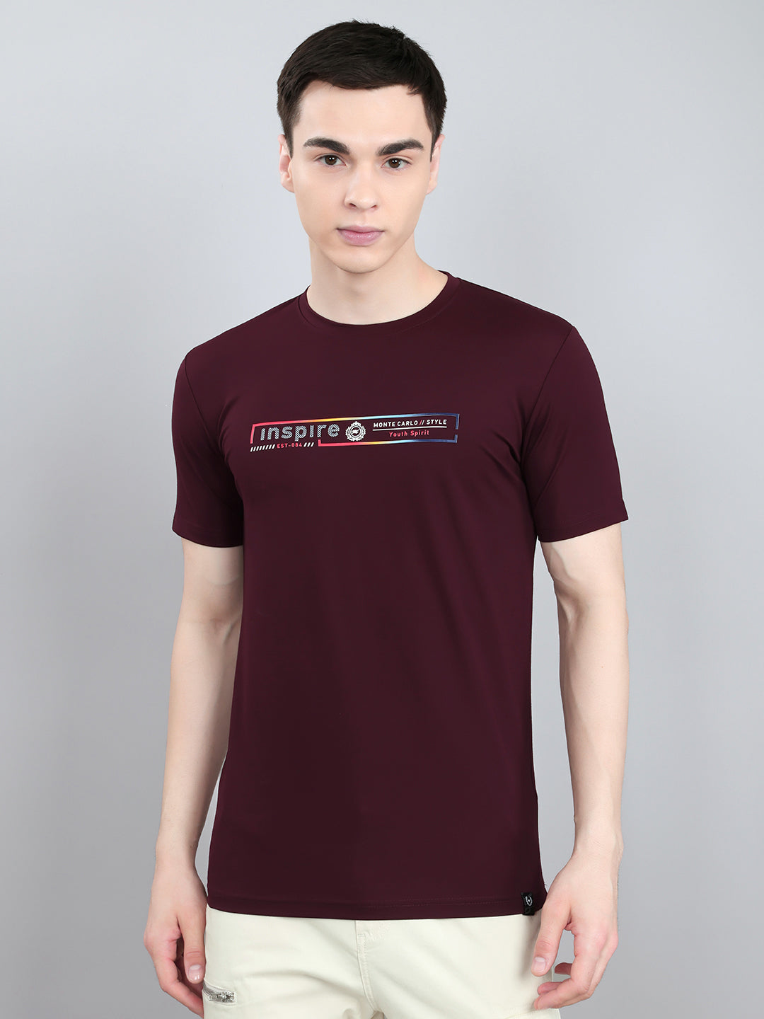 Men Maroon Printed Round Neck Half Sleeve T-Shirt