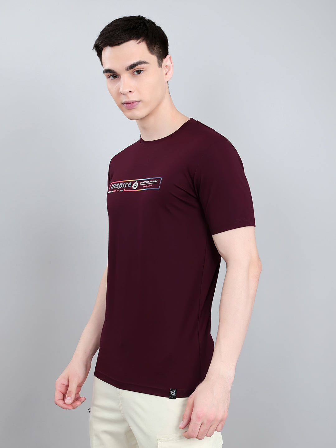 Men Maroon Printed Round Neck Half Sleeve T-Shirt