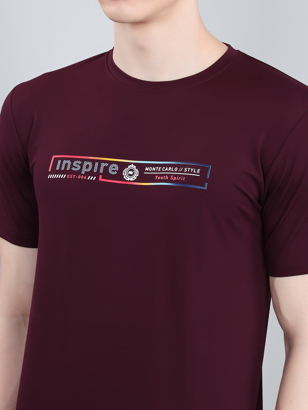 Men Maroon Printed Round Neck Half Sleeve T-Shirt