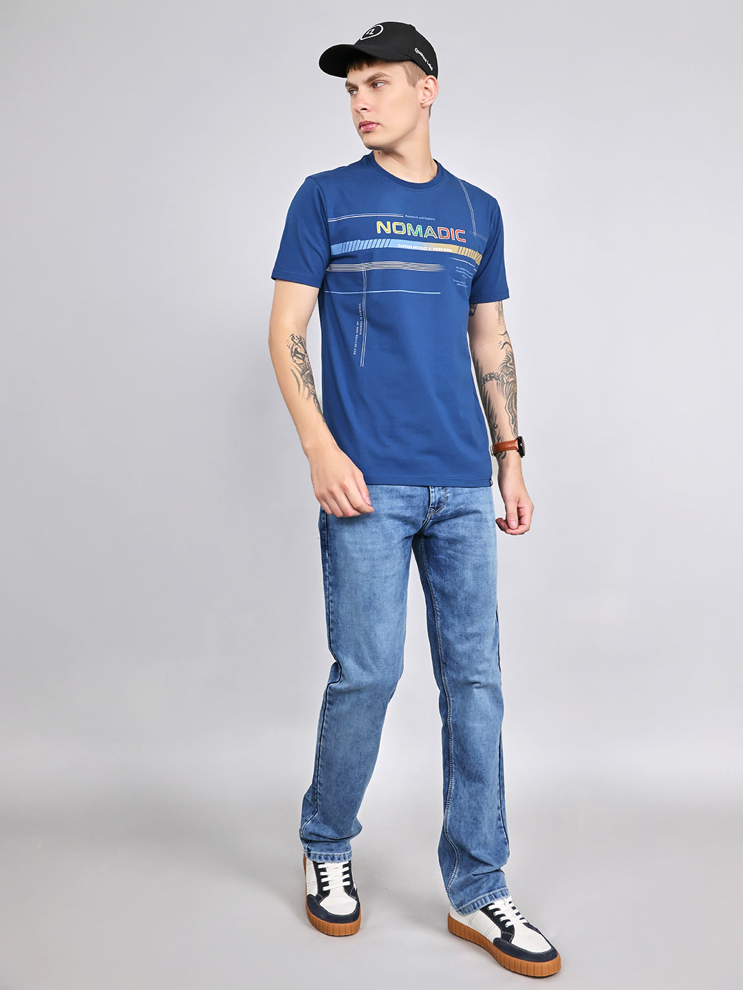 Men Blue Plain Round Neck Half Sleeve T-Shirt