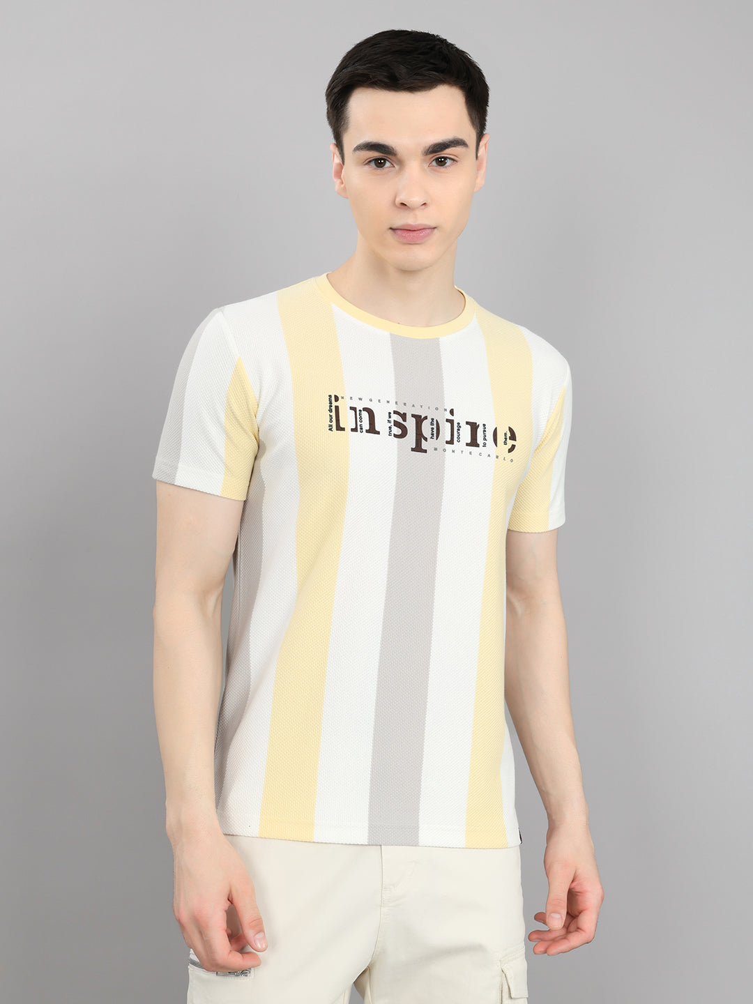 Men Yellow Stripe Round Neck Half Sleeve T-Shirt