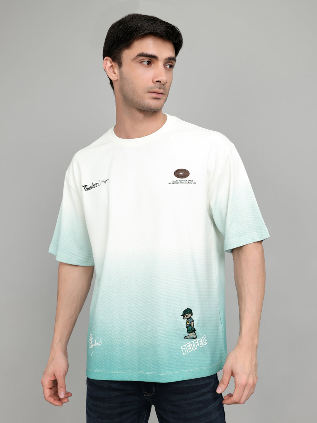 Men Off White Solid Round Neck Half Sleeve T-Shirt