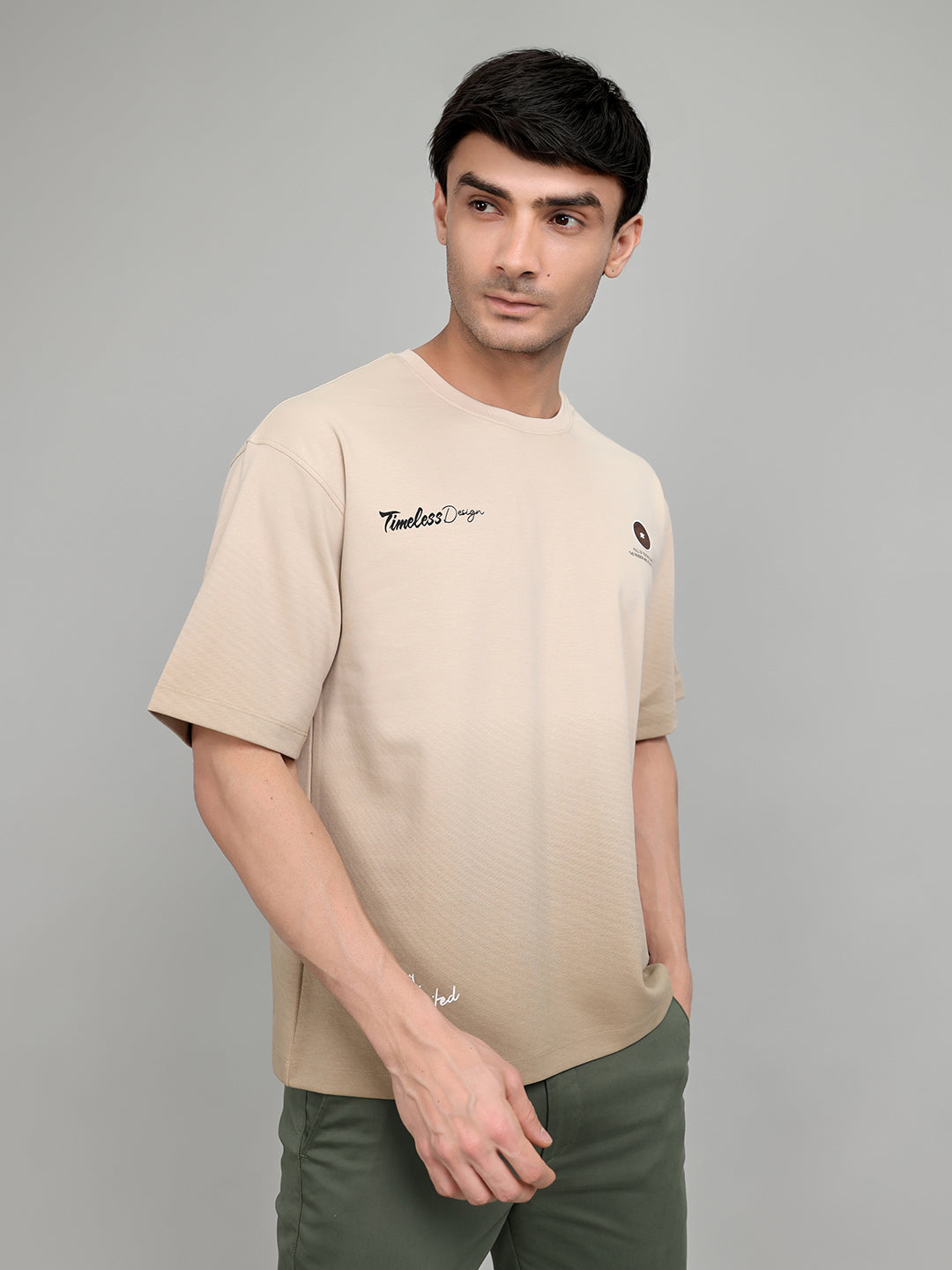 Men Camel Brown Solid Round Neck Half Sleeve T-Shirt