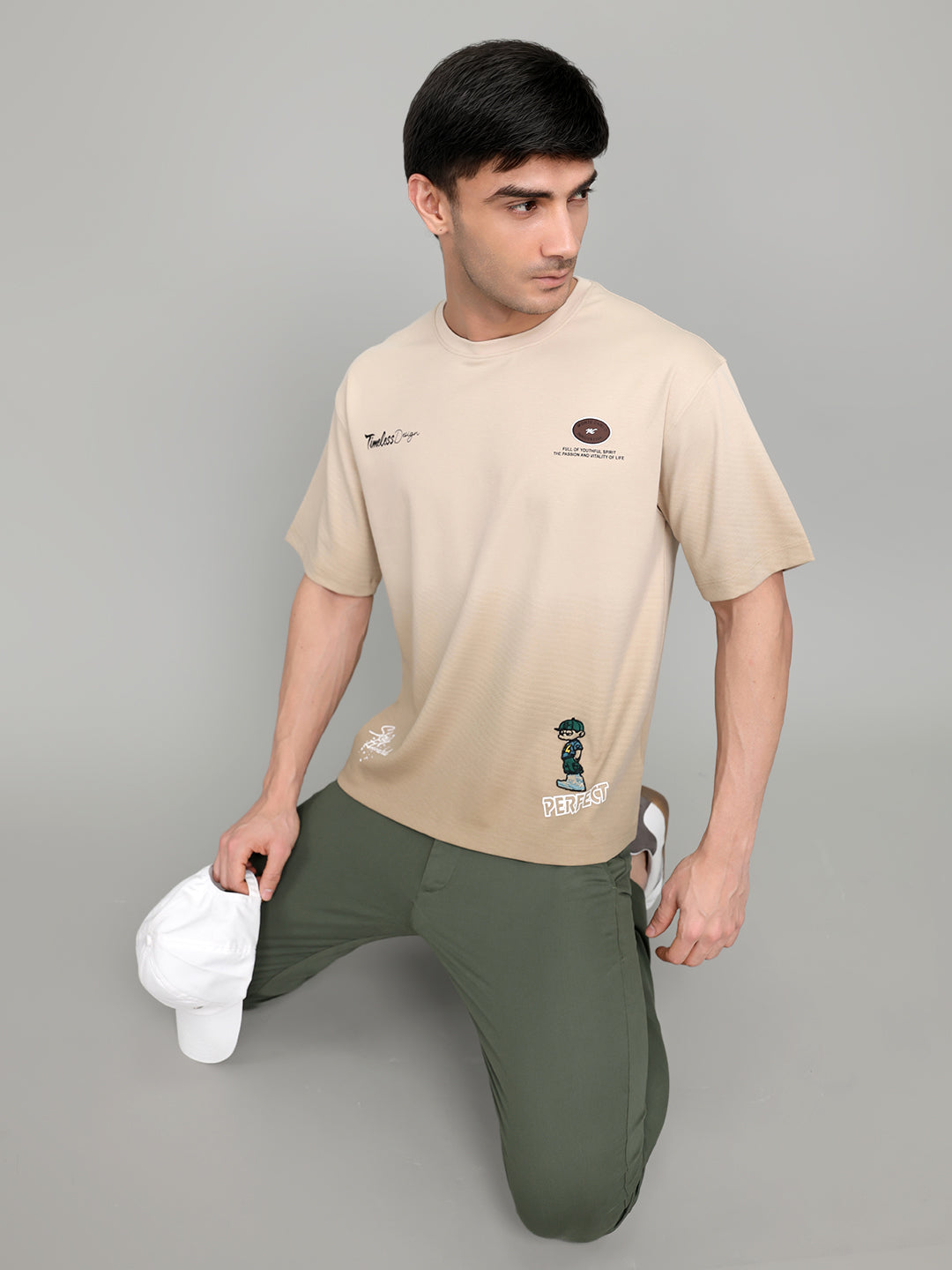 Men Camel Brown Solid Round Neck Half Sleeve T-Shirt