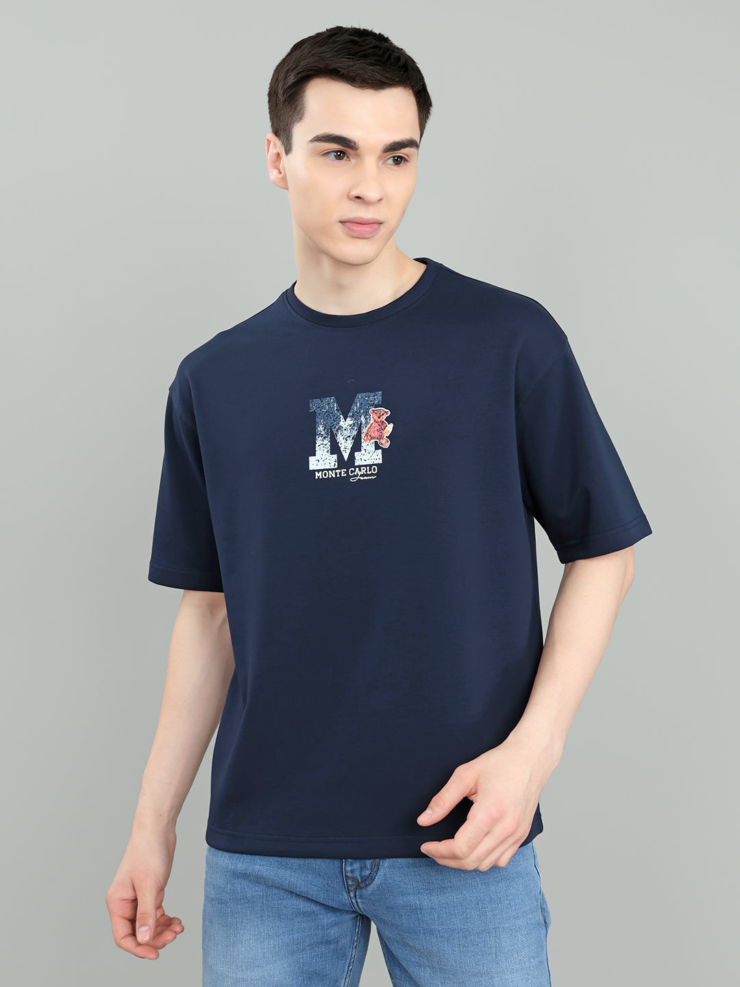 Men Navy Blue Solid Round Neck Half Sleeve T-Shirt