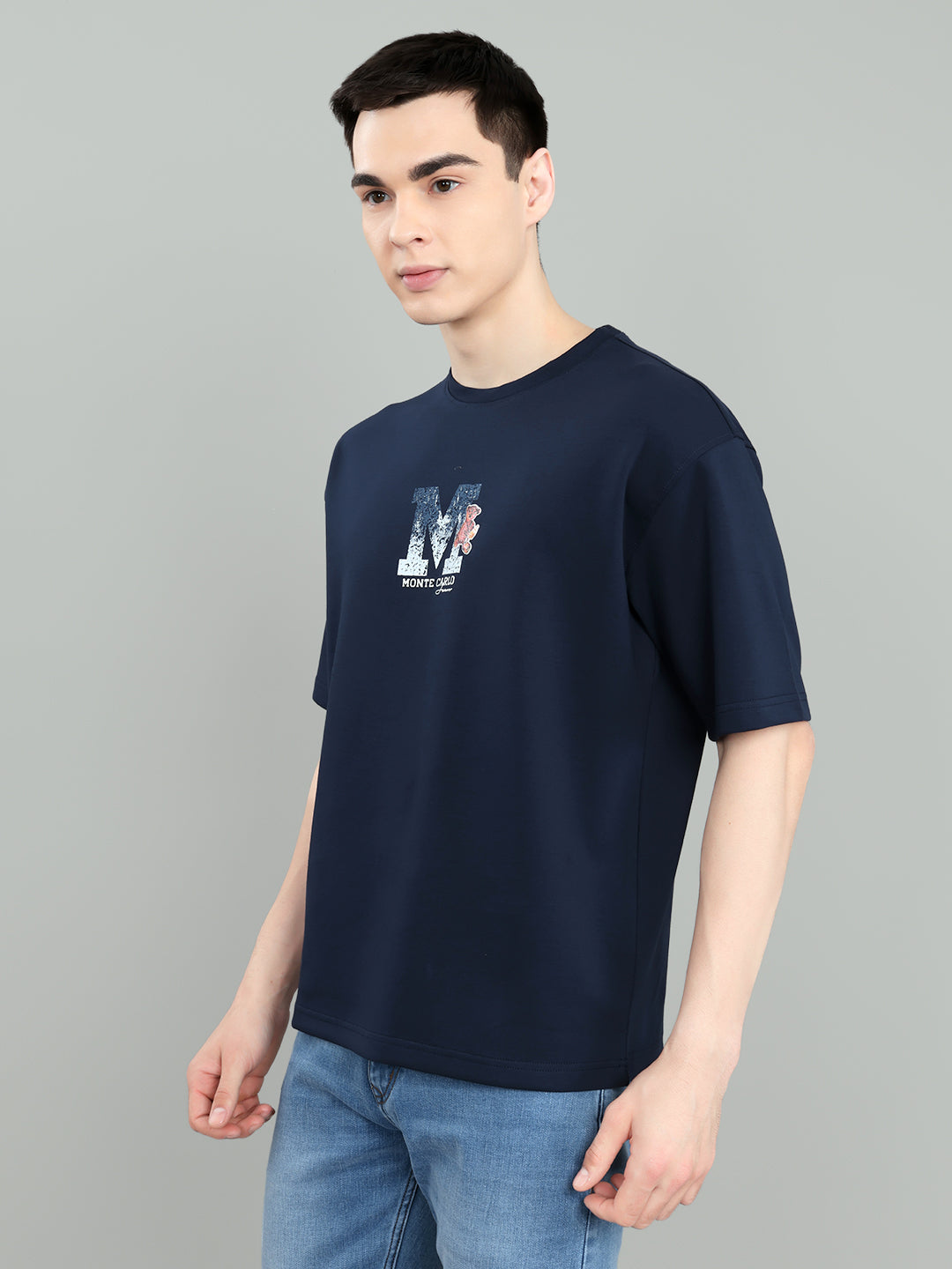 Men Navy Blue Solid Round Neck Half Sleeve T-Shirt