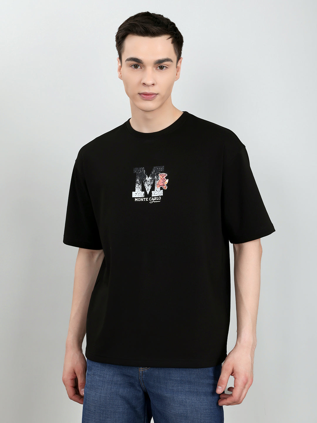 Men Black Solid Round Neck Half Sleeve T-Shirt