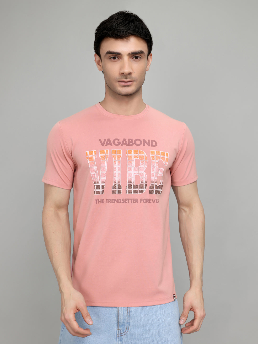 Men Pink Printed Round Neck Half Sleeve T-Shirt