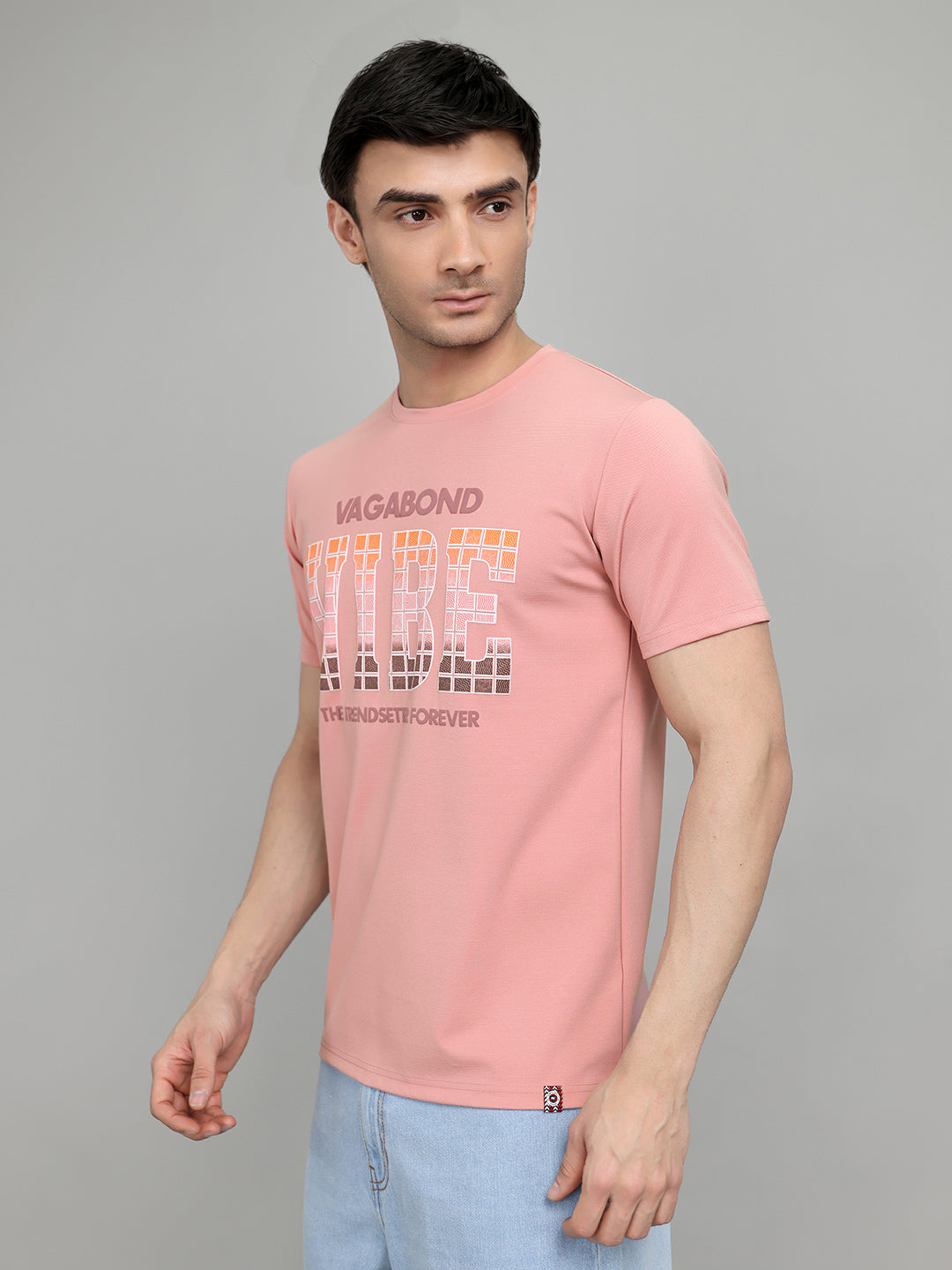 Men Pink Printed Round Neck Half Sleeve T-Shirt