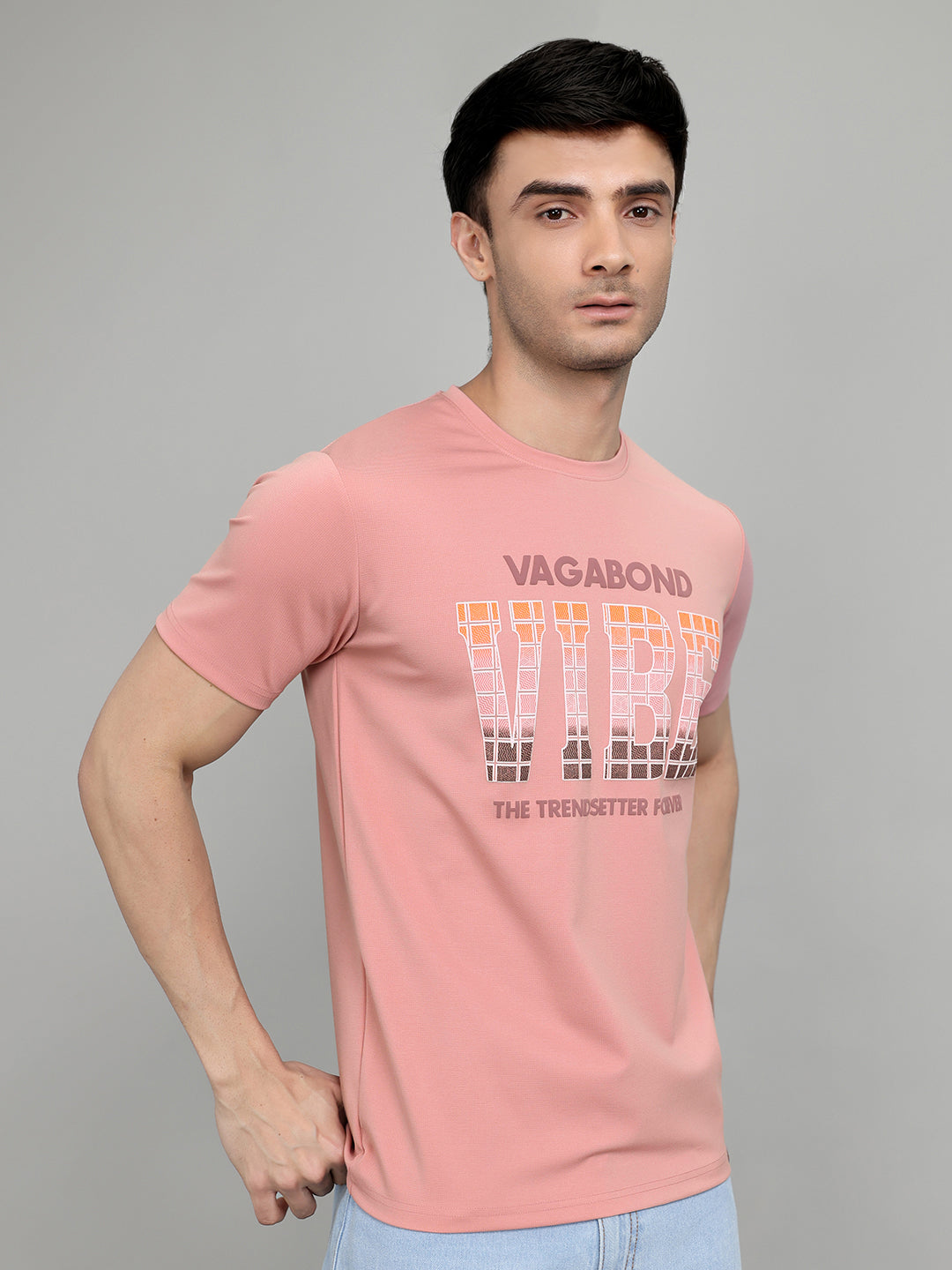 Men Pink Printed Round Neck Half Sleeve T-Shirt