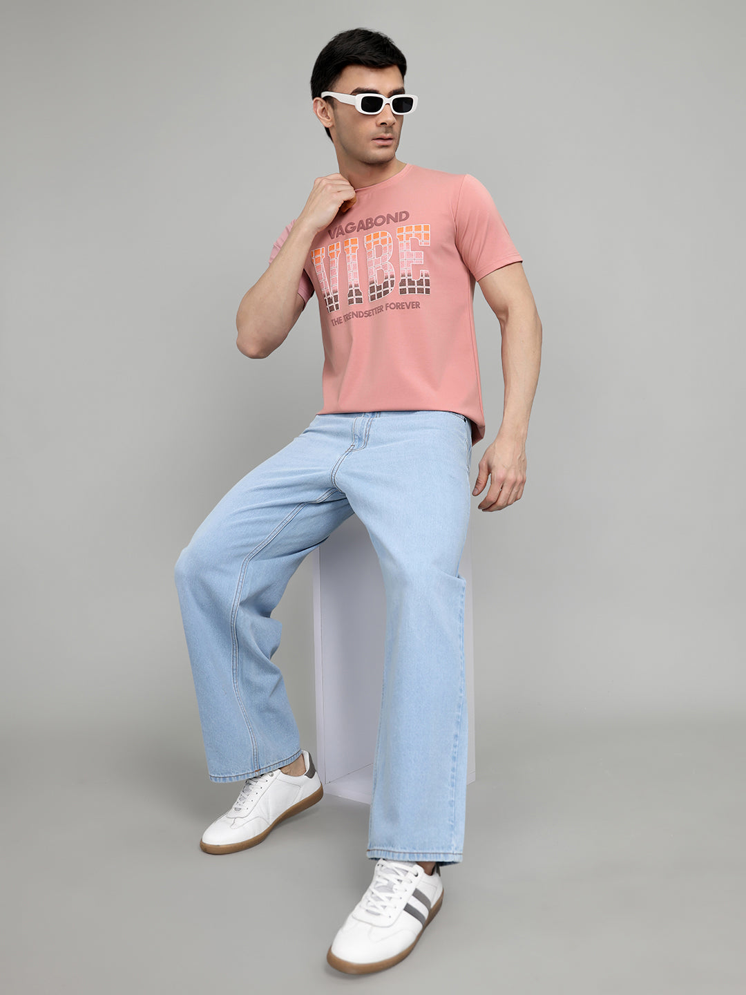 Men Pink Printed Round Neck Half Sleeve T-Shirt