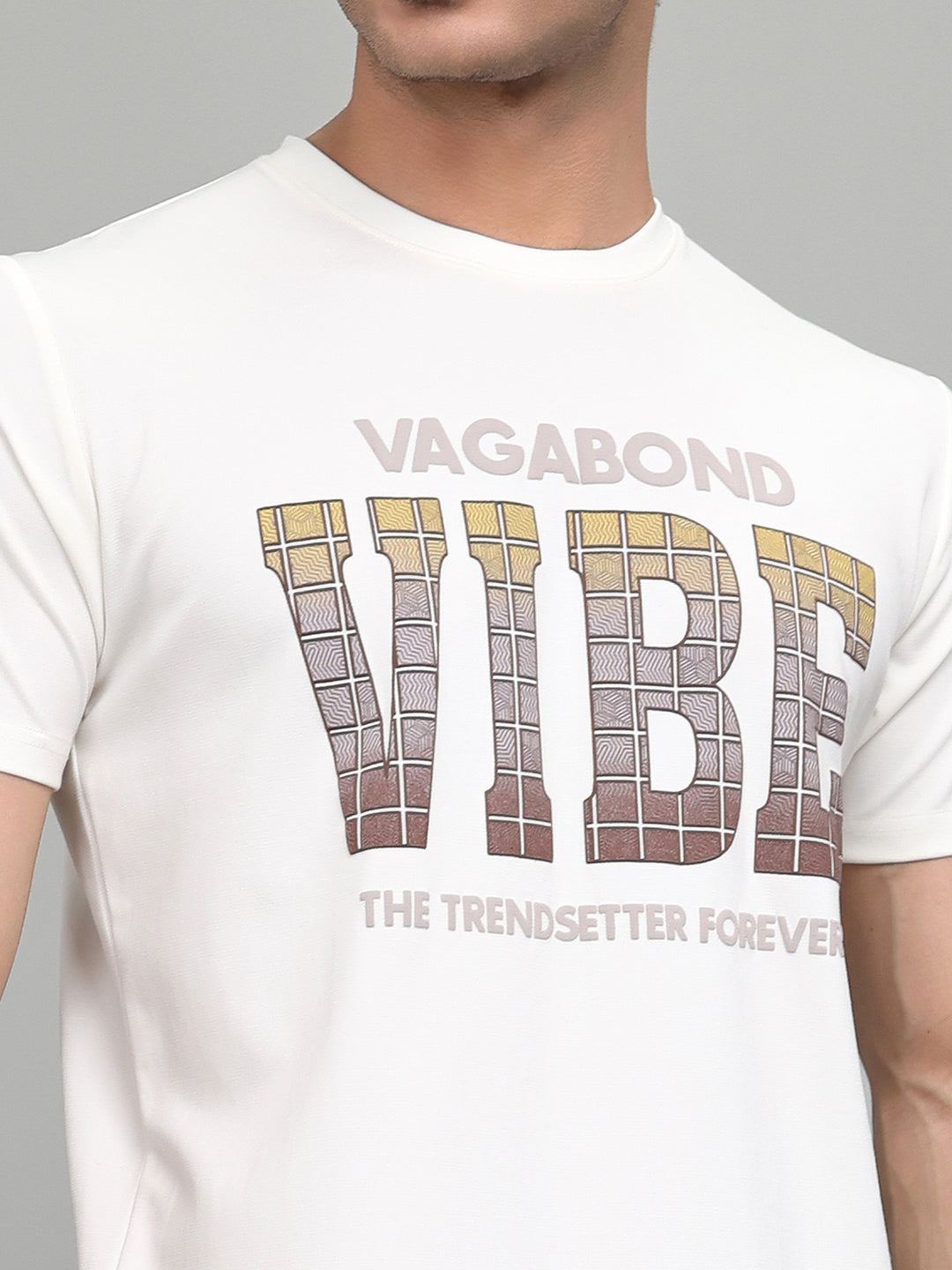 Men White Printed Round Neck Half Sleeve T-Shirt