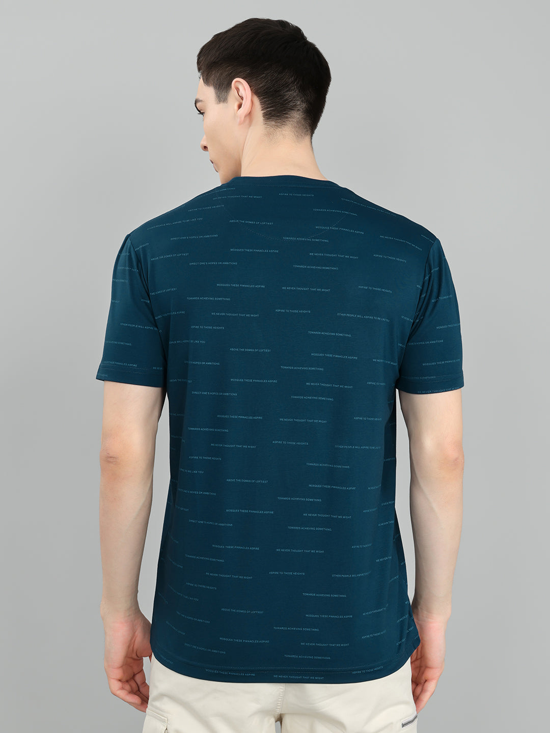 Men Blue Typography Print Round Neck Half Sleeve T-Shirt