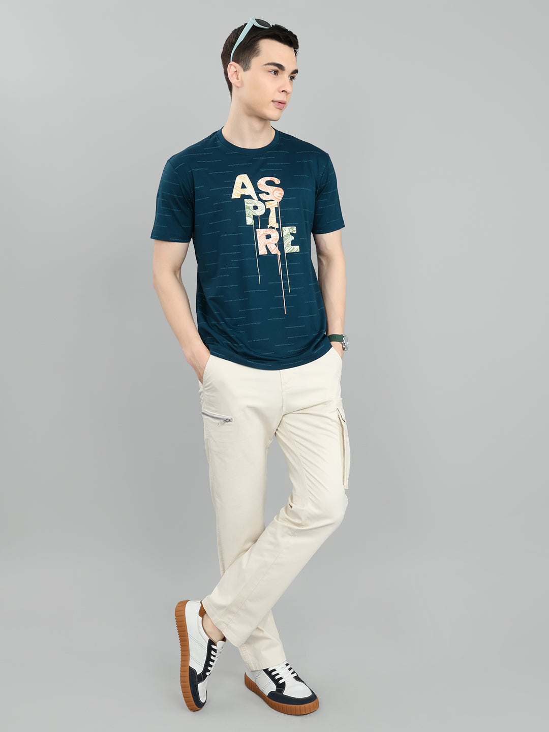 Men Blue Typography Print Round Neck Half Sleeve T-Shirt