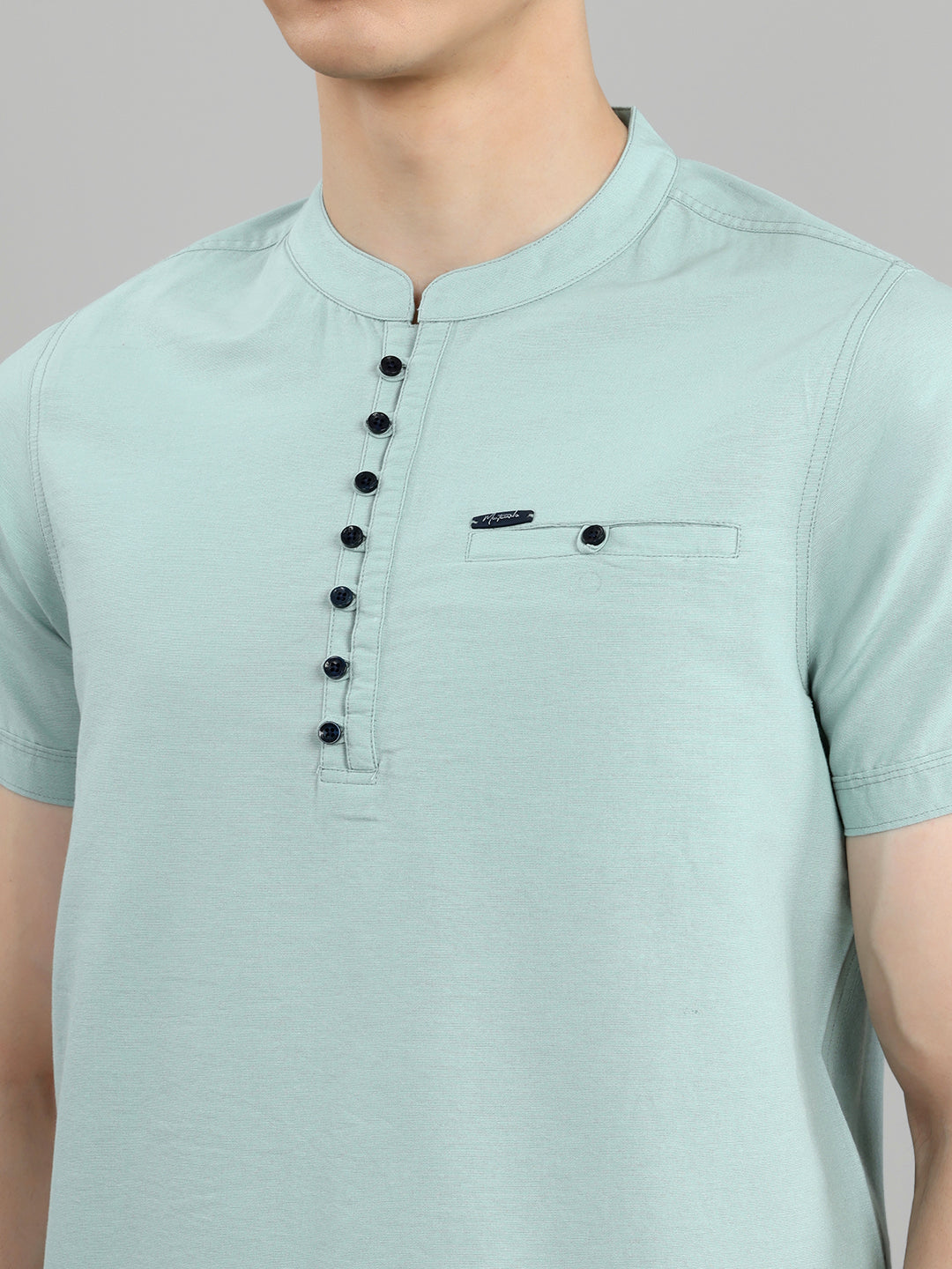 Men Light Green Solid Henley Neck Half Sleeve Kurta