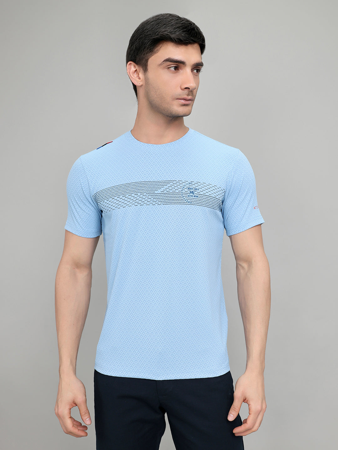 Men Sky Blue Solid Round Neck Half Sleeve T-Shirt