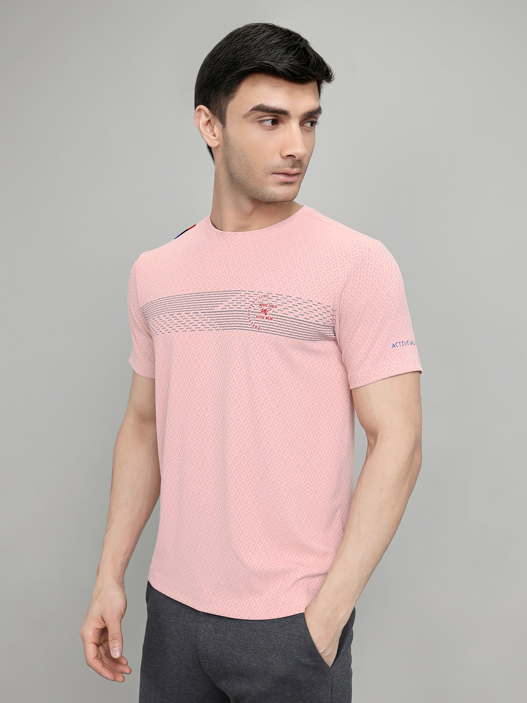Men Pink Solid Round Neck Half Sleeve T-Shirt