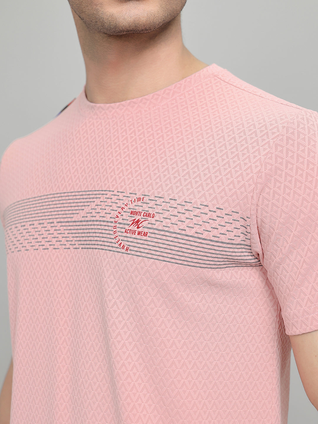 Men Pink Solid Round Neck Half Sleeve T-Shirt