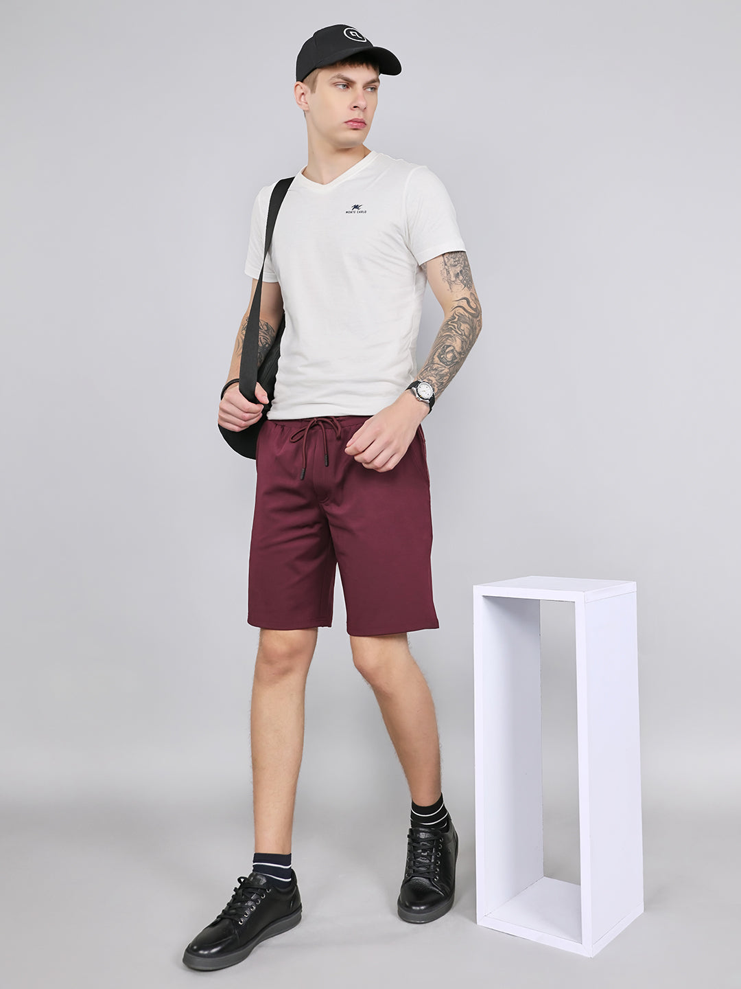 Men Maroon Solid Smart Fit Bermuda