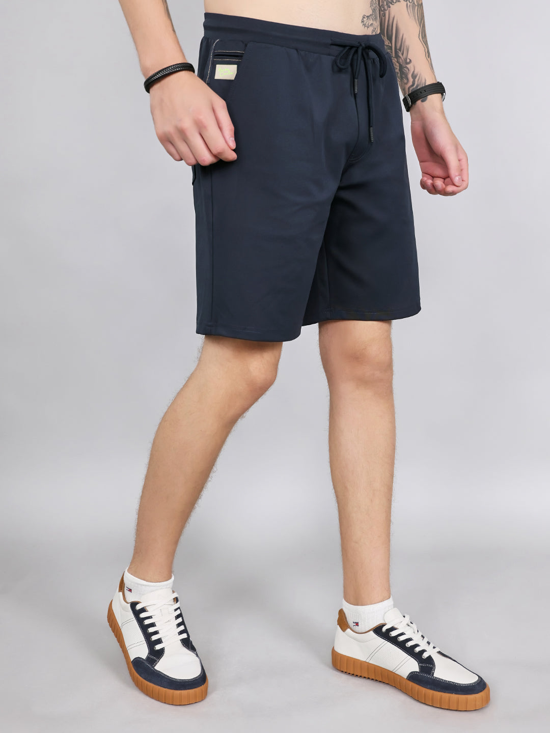 Men Navy Blue Solid Smart Fit Bermuda