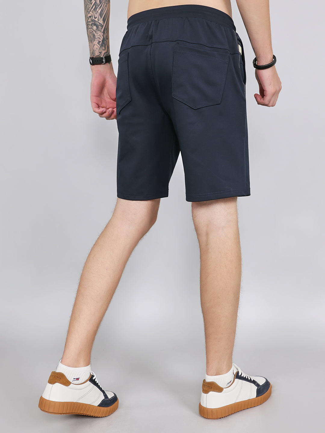 Men Navy Blue Solid Smart Fit Bermuda