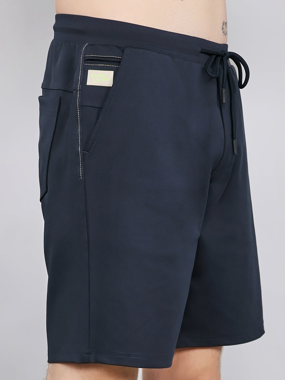 Men Navy Blue Solid Smart Fit Bermuda