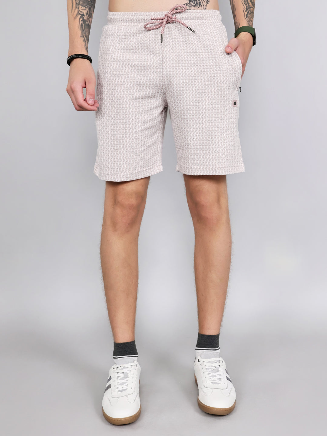 Men Pink Jacquard Regular Fit Bermuda