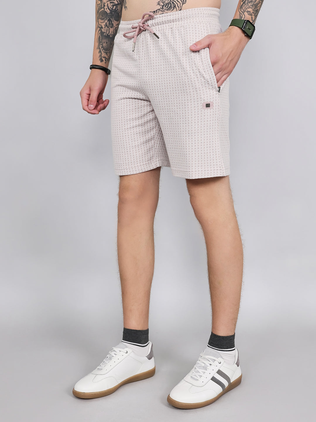 Men Pink Jacquard Regular Fit Bermuda