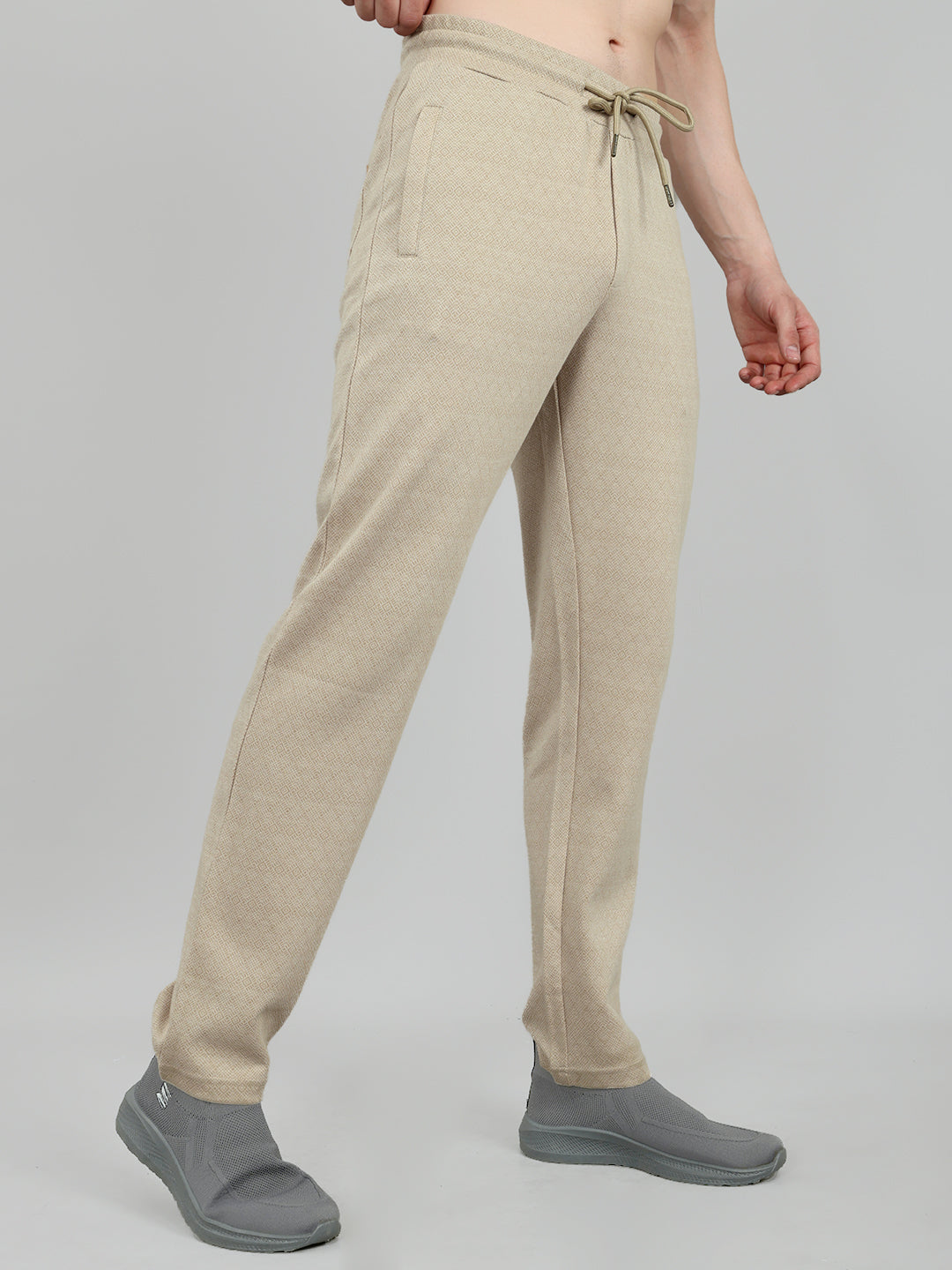 Men Camel Brown Self Design Regular Fit Lower