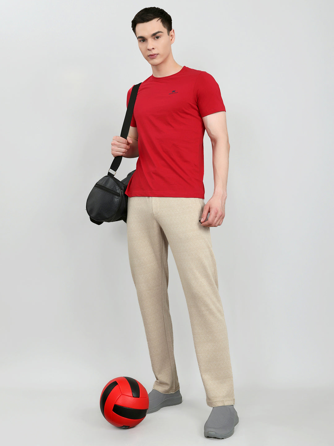 Men Camel Brown Self Design Regular Fit Lower