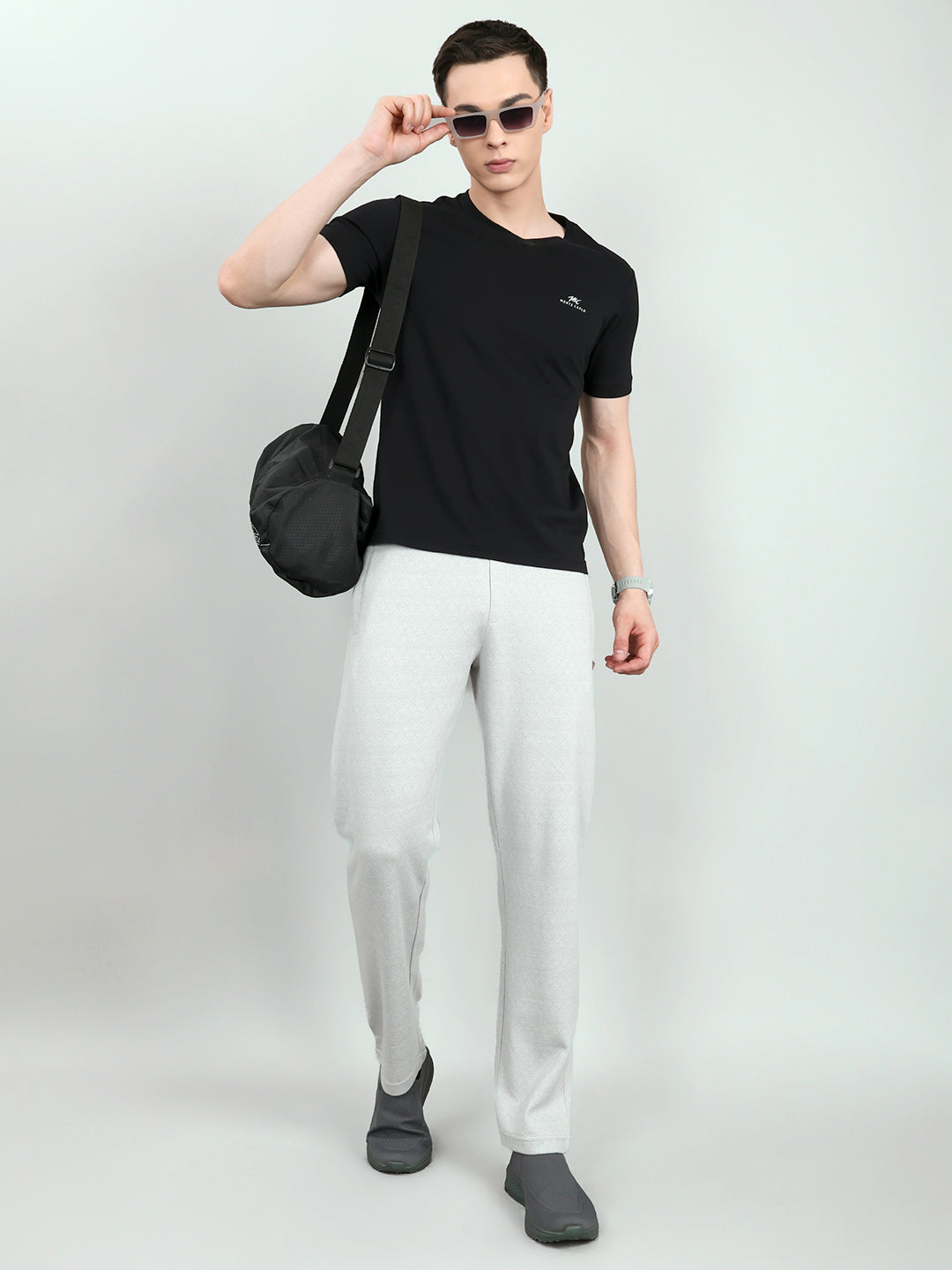 Men Grey Self Design Regular Fit Lower