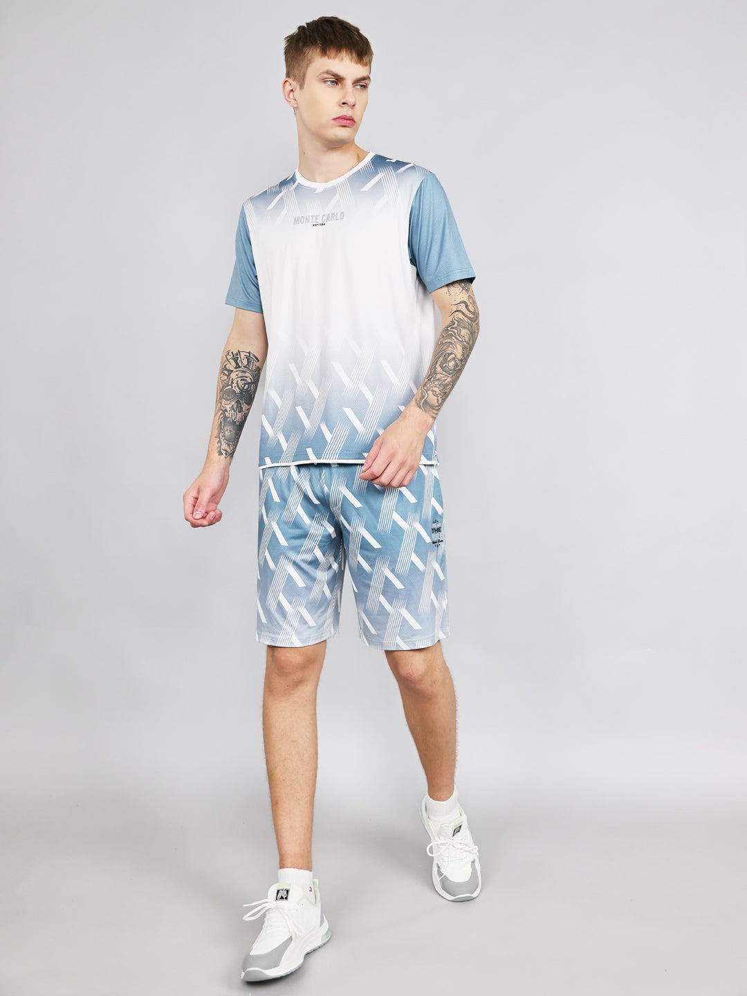 Men Blue Printed Regular Fit Bermuda Set