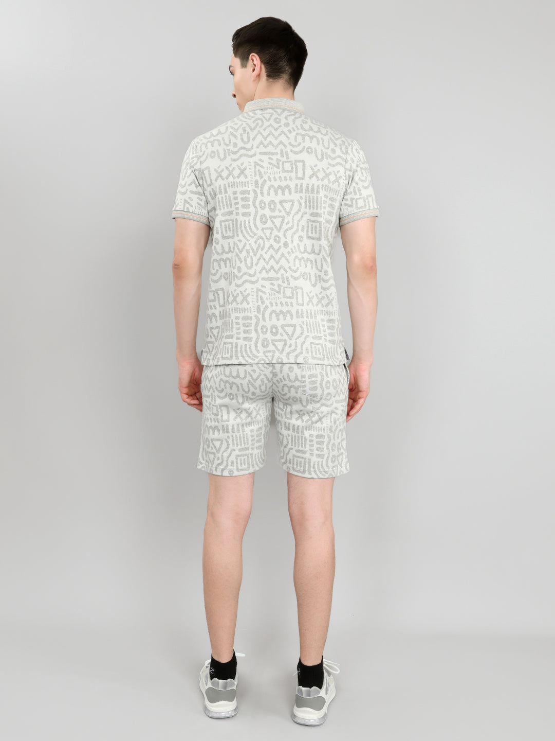 Men Grey Printed Collar Half Sleeve Bermuda Set
