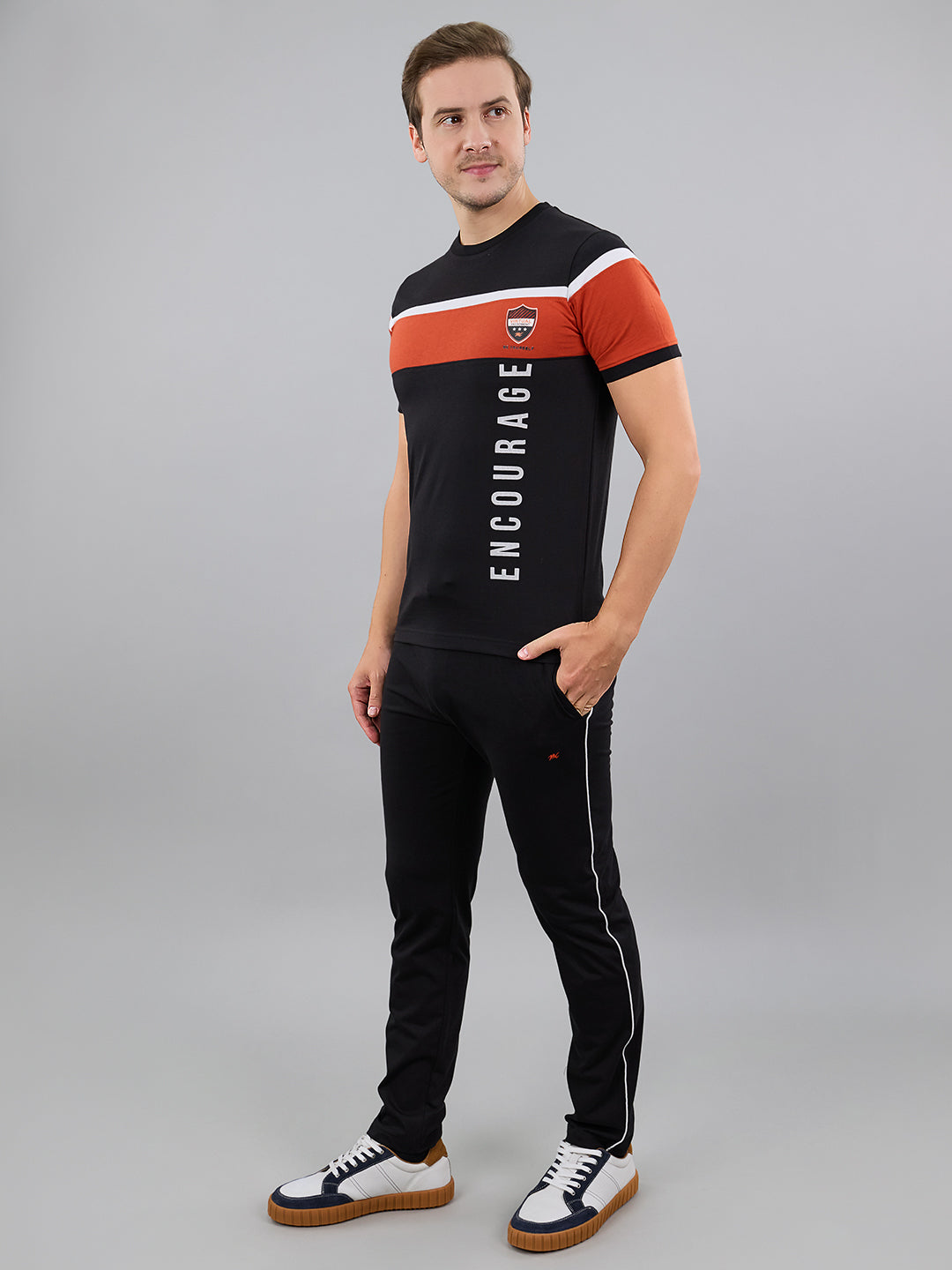 Men Black Solid Round Neck Half Sleeve Lower Set