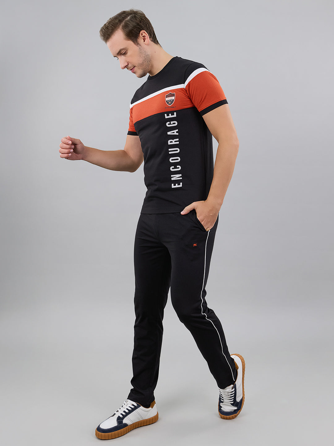 Men Black Solid Round Neck Half Sleeve Lower Set