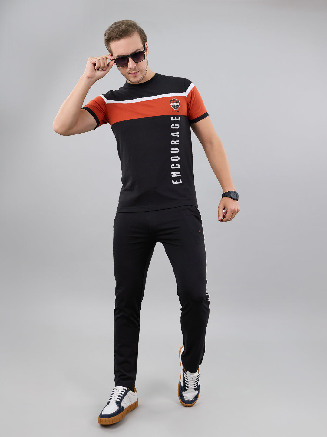 Men Black Solid Round Neck Half Sleeve Lower Set