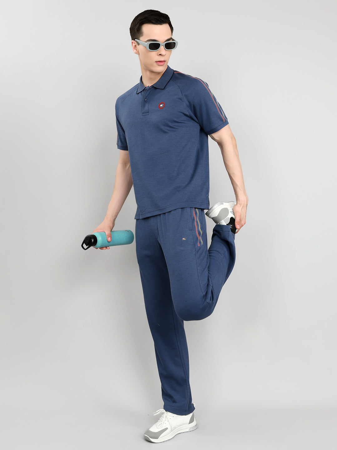 Men Blue Solid Collar Half Sleeve Lower Set