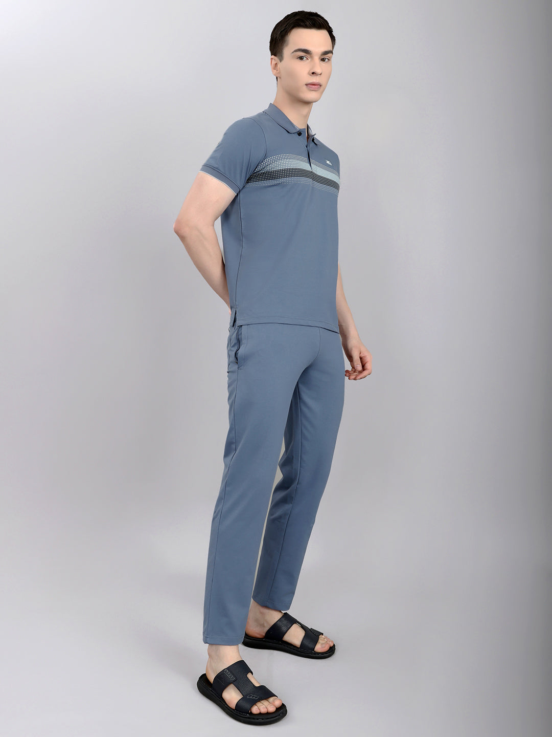 Men Grey & Blue Solid Round Neck Half Sleeve Lower Set