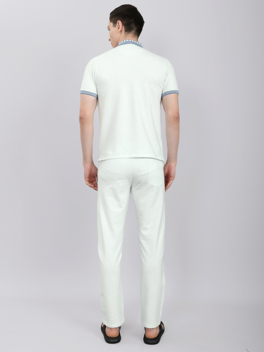 Men Sky Blue Solid Collar Half Sleeve Lower Set