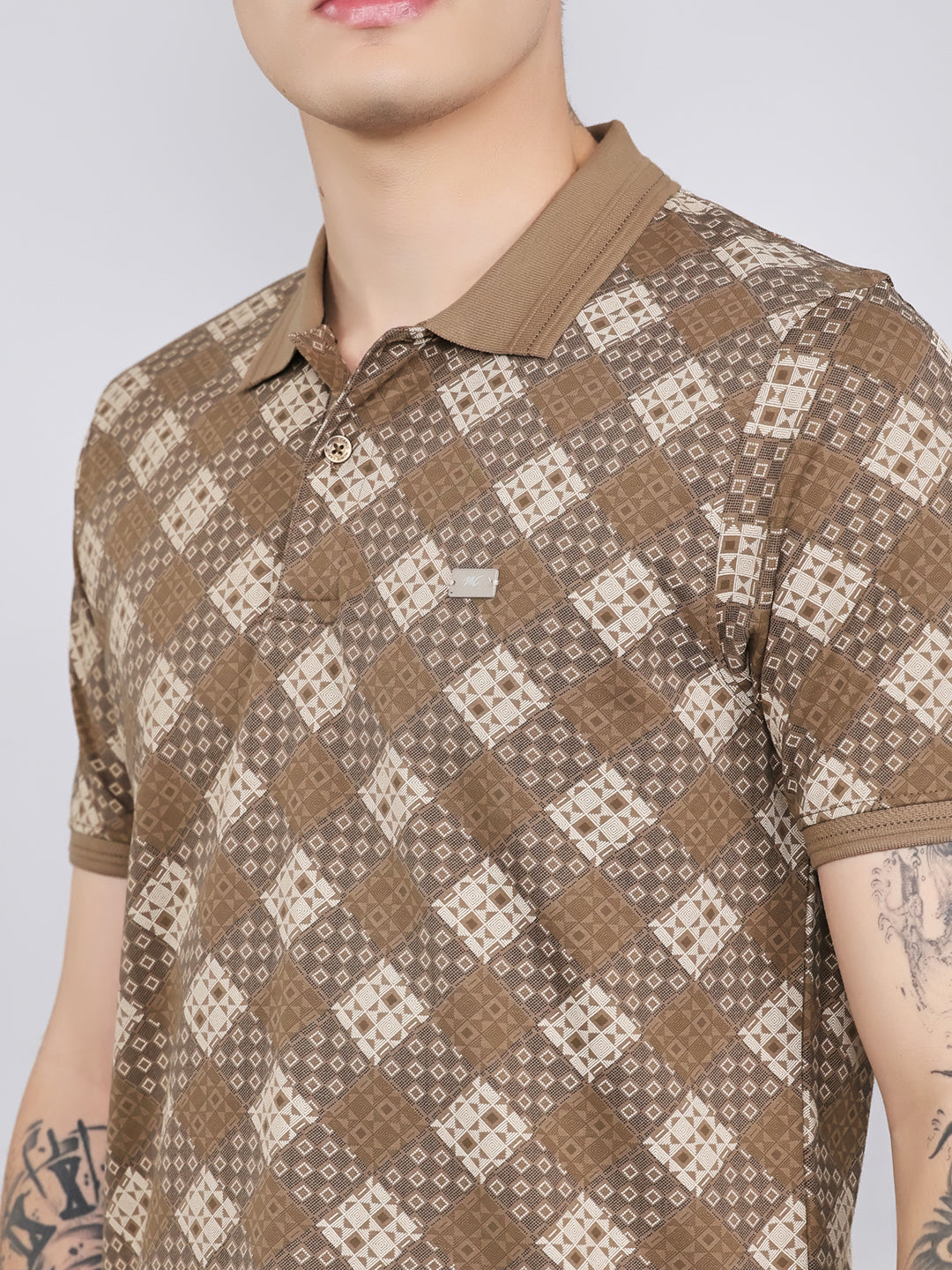 Men Brown Printed Collar Half Sleeve Lower Set