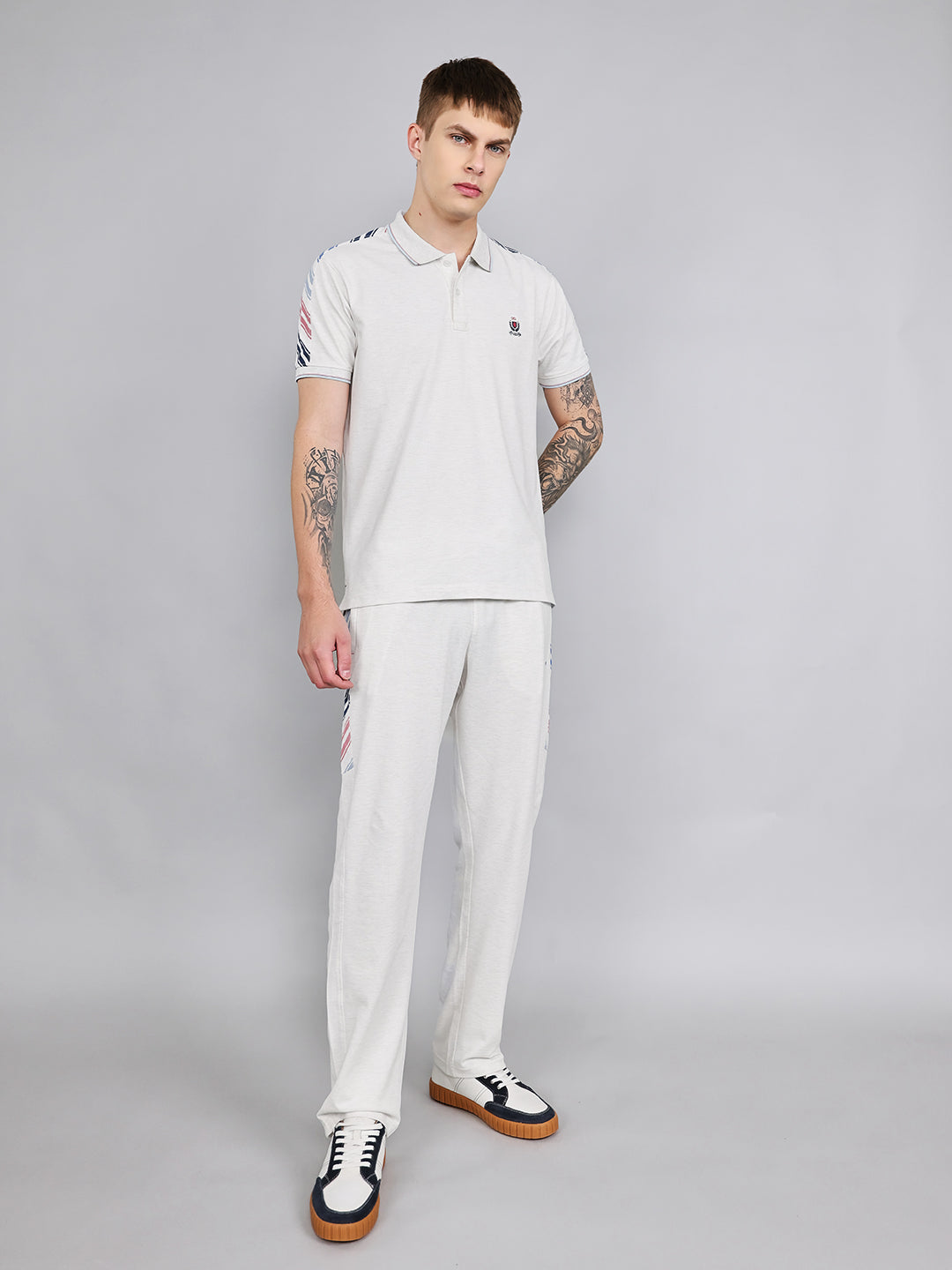 Men Off White Solid Collar Half Sleeve Lower Set