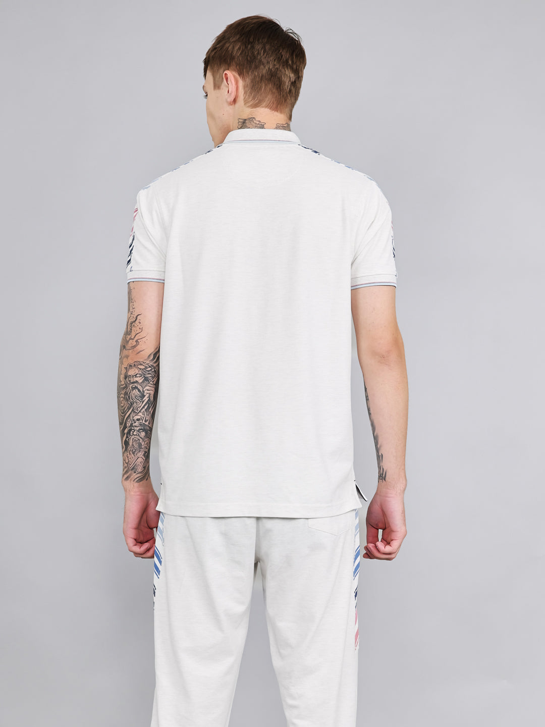Men Off White Solid Collar Half Sleeve Lower Set