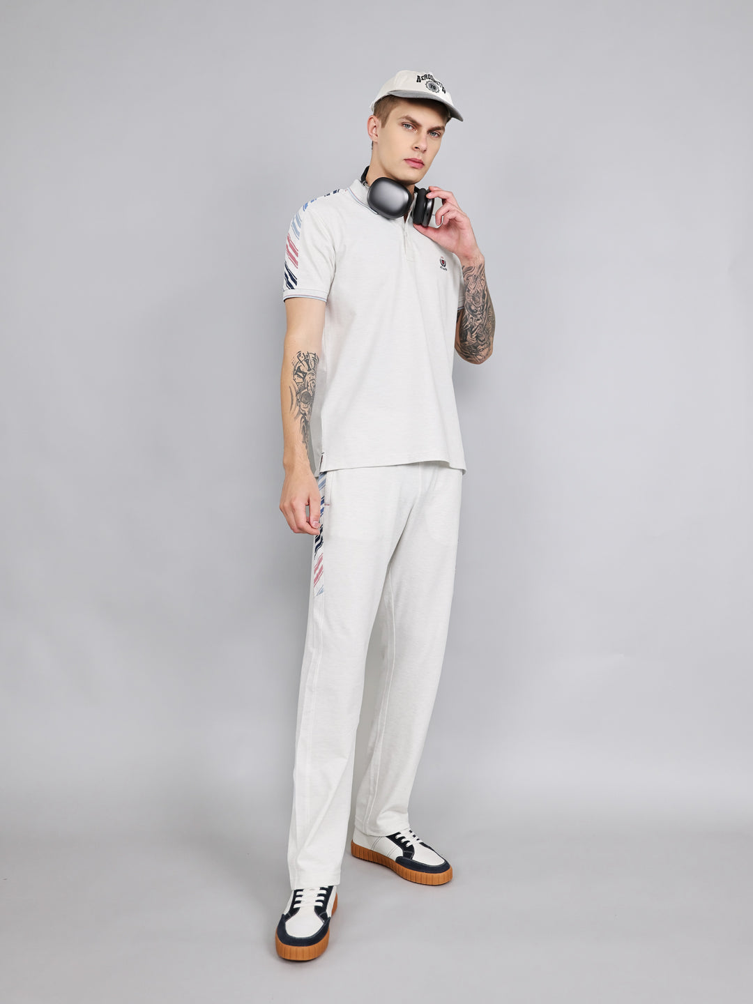 Men Off White Solid Collar Half Sleeve Lower Set