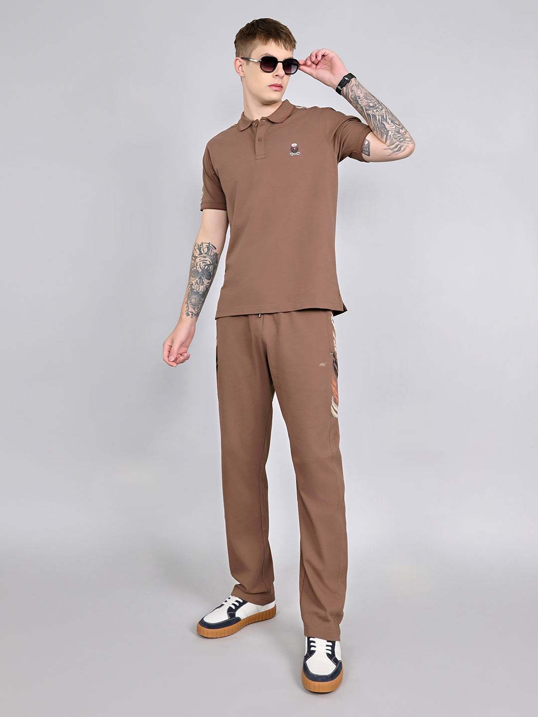 Men Brown Solid Collar Half Sleeve Lower Set