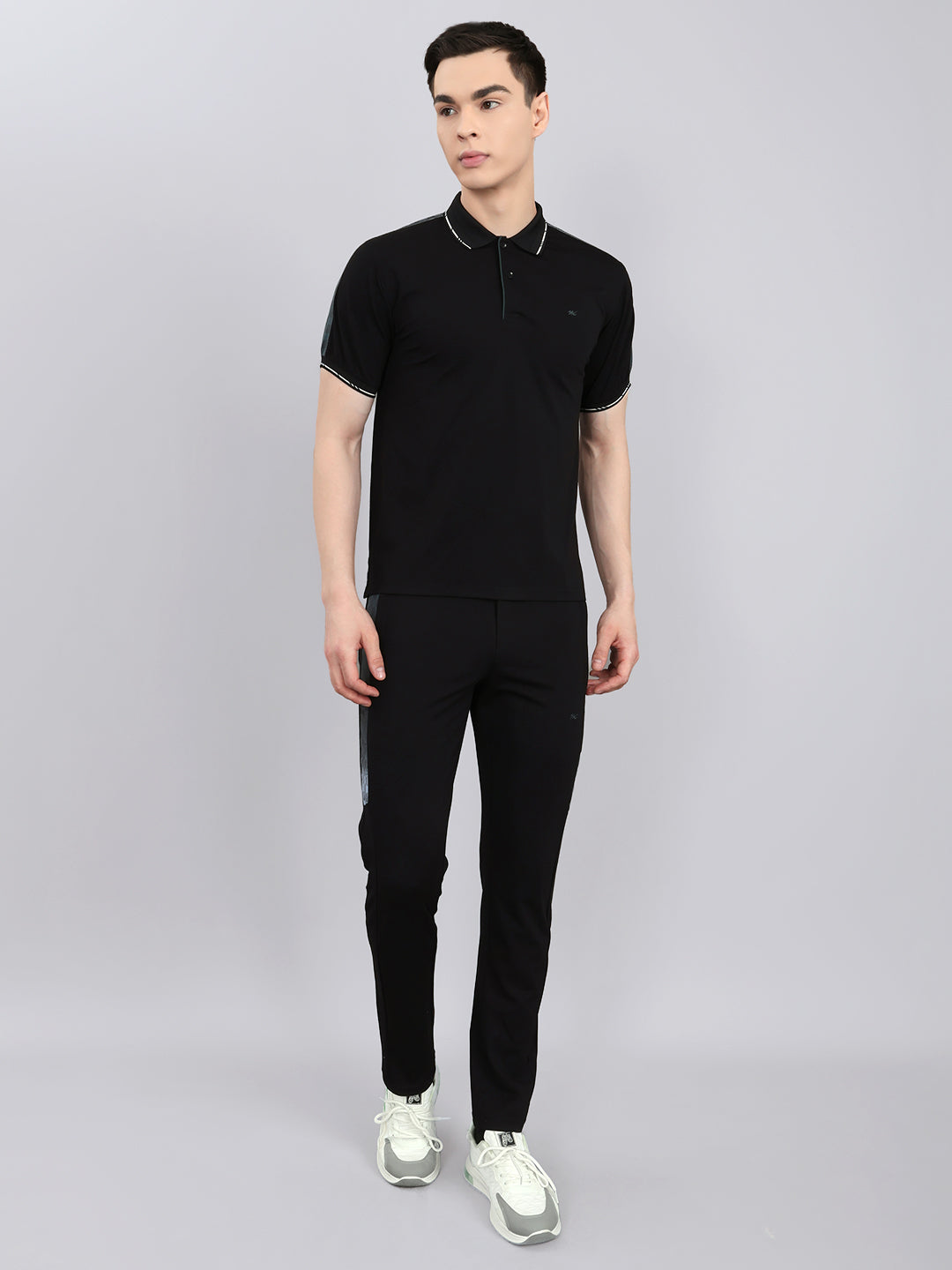Men Black Solid Collar Half Sleeve Lower Set