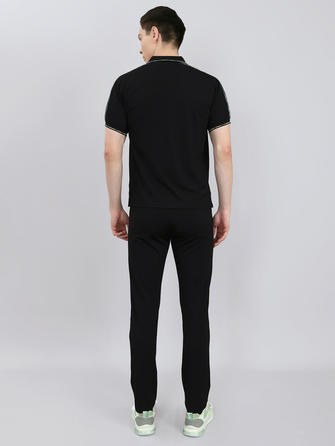 Men Black Solid Collar Half Sleeve Lower Set