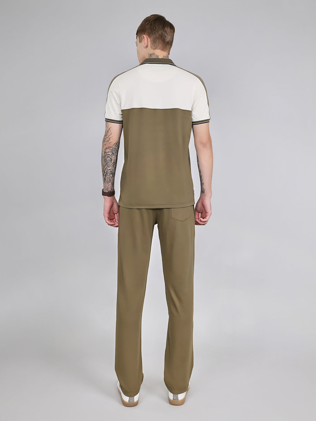 Men Olive Solid Collar Half Sleeve Lower Set