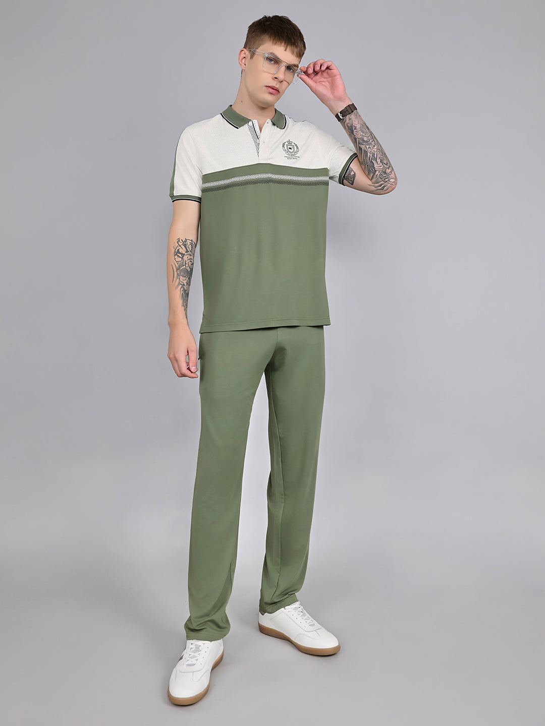 Men Green Solid Collar Half Sleeve Lower Set