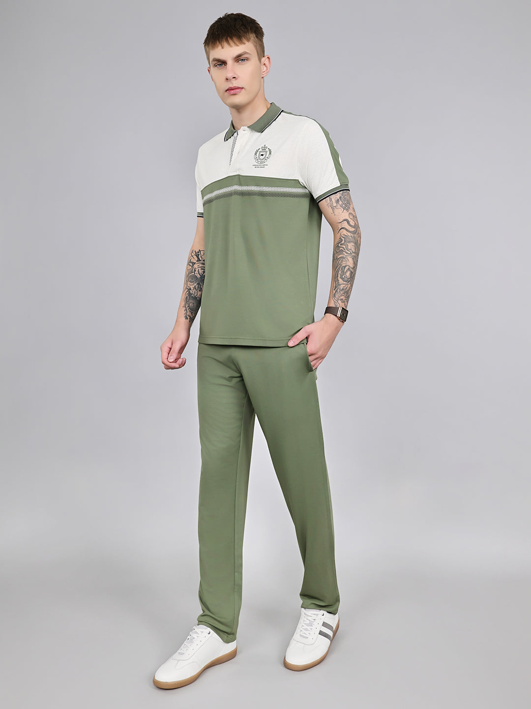 Men Green Solid Collar Half Sleeve Lower Set