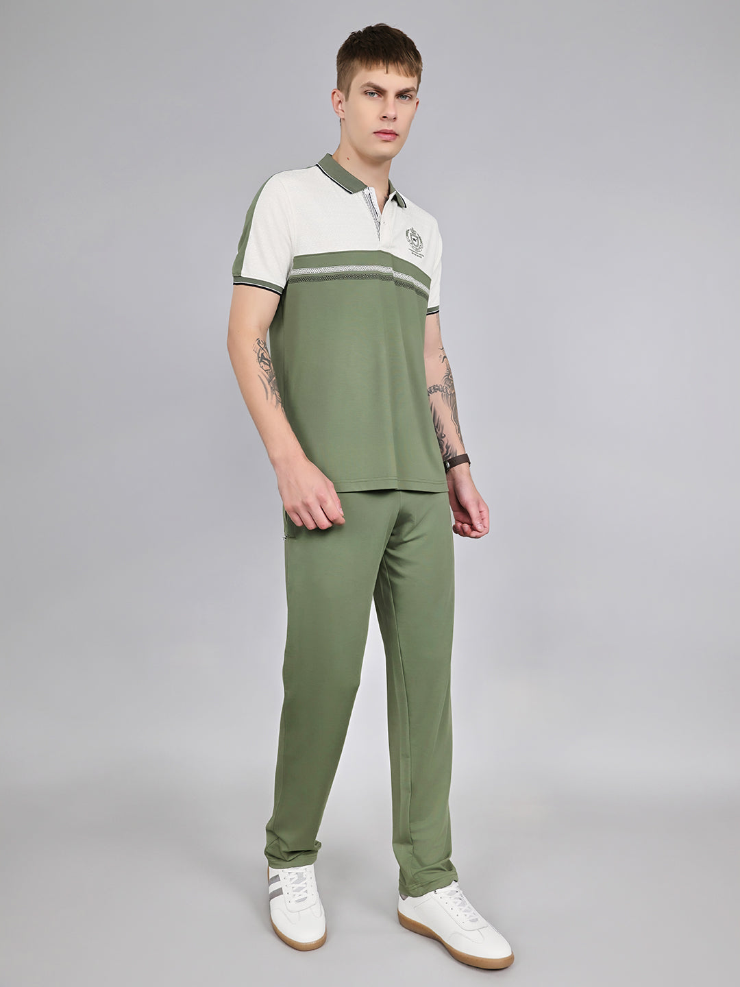 Men Green Solid Collar Half Sleeve Lower Set
